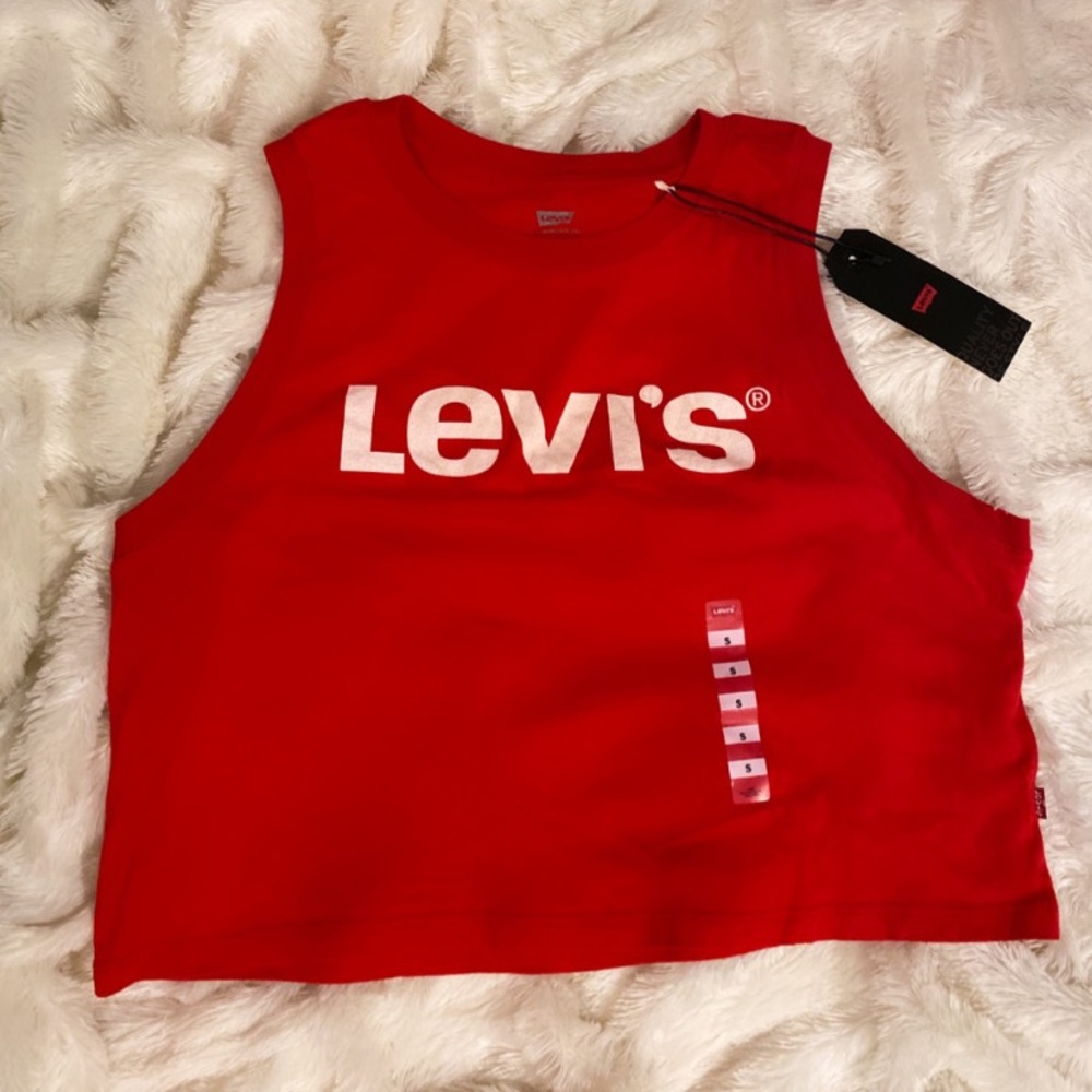 Levi’s red crop top.